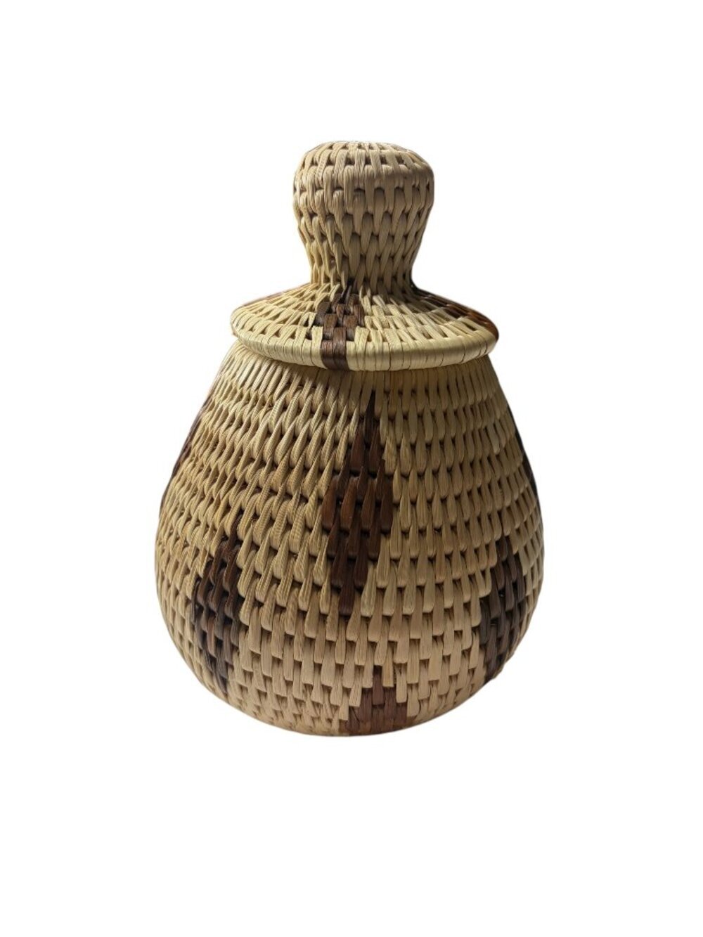 Tradition Zulu Hand Woven Lidded Basket Boho Geometric Storage Herb Jar Boho Dec